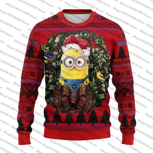 Discover Red Minion Cute Christmas Limited  Ugly Sweater Despicable Me Fashion Cool Sweatshirt Men Women Vacation Graphic Pullover 2026