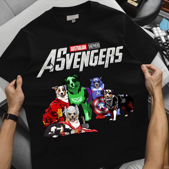 Discover Australian Shepherd Avengers Parody Shirt, Funny Superhero Dog T-Shirt, Dog Dad Mom Gift, Pet Lover Shirt for Him or Her