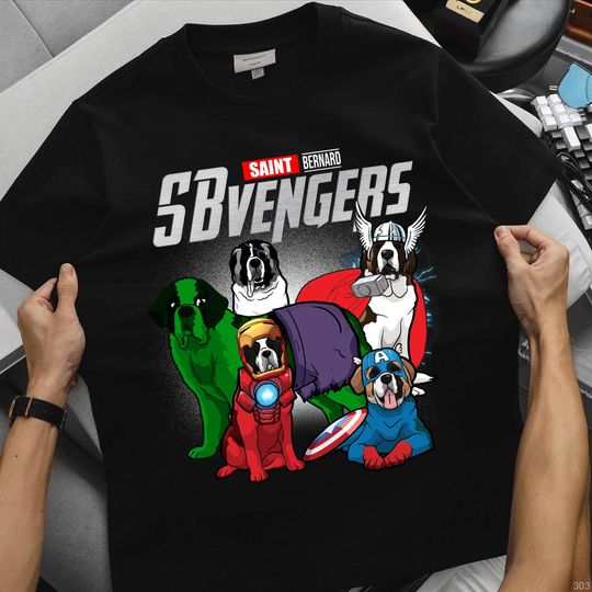 Discover Marvel Saint Bernard Avengers Shirt, Funny Superhero Dog T-Shirt, Dog Dad Mom Gift, Pet Lover Shirt for Him or Her
