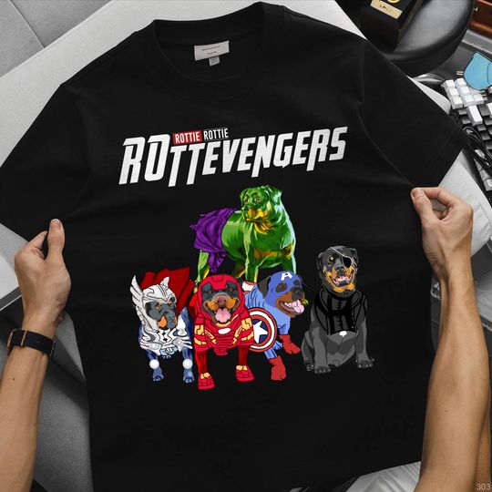 Discover Marvel Avengers Rottweiler Shirt, Funny Superhero Dog T-Shirt, Dog Dad Mom Gift, Pet Lover Shirt for Him or Her