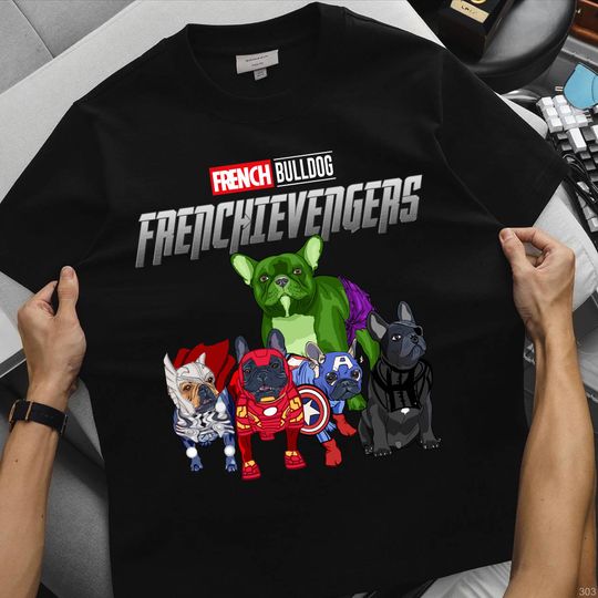 Discover Marvel Avengers French Bulldog Frenchievengers Shirt, Funny Superhero Dog T-Shirt, Dog Dad Mom Gift, Pet Lover Shirt for Him or Her