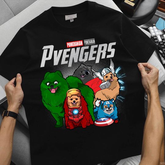 Marvel Avengers Pomeranian Pavengers Shirt, Funny Superhero Dog T-Shirt, Dog Dad Mom Gift, Pet Lover Shirt for Him or Her