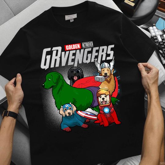 Discover Marvel Avengers Golden Retriever Shirt, Funny Superhero Dog T-Shirt, Dog Dad Mom Gift, Pet Lover Shirt for Him or Her