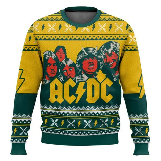 Discover 2026 New AC-DC Angus Young presents lightning ugly Christmas sweaters for men and women, fashionable round neck hoodies