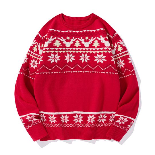 Autumn Winter Round Neck Contrast Color Geometric Men's Clothing Pullover Long Sleeve Sweater Knitted Christmas Casual Tops