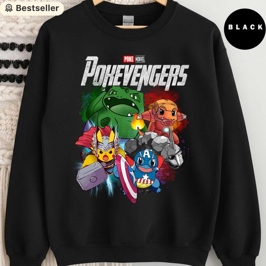 Discover Mashup PKM Avengers Pokevengers Sweatshirt, Funny Superhero Mashup Crewneck, Cute PKM Marvel Crossover Sweater, Anime Gamer Gift
