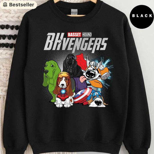 Discover Basset Hound Avengers Sweatshirt, Funny Dog Lover Gift, Marvel Parody Basset Hound Shirt, Cute Superhero Basset Crewneck, Dog Mom Pullover