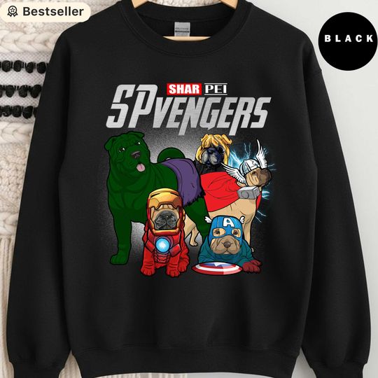 Discover Shar Pei Avengers Sweatshirt, Funny Superhero Dog Lover Gift, Marvel Dog Mashup Crewneck, Cute Wrinkly Dog Sweater, Shar Pei Mom Dad Shirt