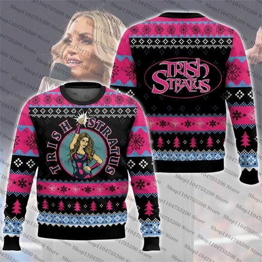 Legendary Female Superstar Trish Stratus Wrestling Christmas Limited Pink Black Ugly Christmas Sweater Party Sweatshirt Pullover