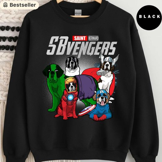 Saint Bernard Avengers Sweatshirt, Funny Superhero Dog Lover Gift, Marvel Dog Mashup Crewneck, Cute Big Dog Sweater, Saint Bernard Mom Dad