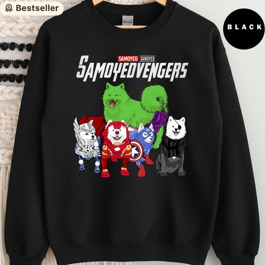 Discover Samoyed Avengers Sweatshirt, Funny Superhero Dog Lover Gift, Marvel Dog Mashup Crewneck, Cute White Fluffy Dog Sweater, Samoyed Mom Dad Tee