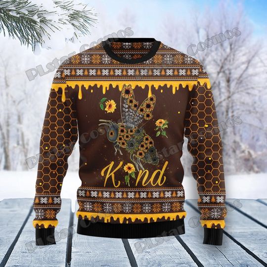 Discover PLstar Cosmos Bee Kind Sunflower Pattern 3D Printed Mens Ugly Christmas Sweater Winter Unisex Casual Warm Knitwear Pullover MY19