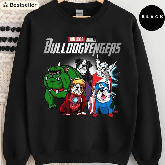 Bulldog Avengers Sweatshirt, Funny Dog Lover Gift, Marvel Parody Dog Shirt, Cute Superhero Bulldog Crewneck, Dog Breed Pullover