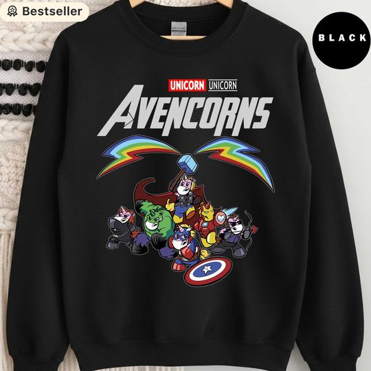 Unicorn Avengers Sweatshirt, Funny Marvel Parody Shirt, Cute Superhero Unicorn Crewneck, Magical Horse Lover Gift, Rainbow Pullover
