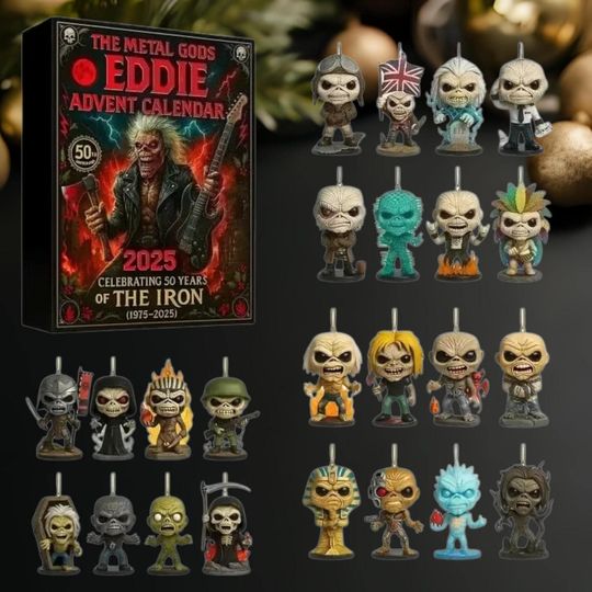 Discover Eddie 2D Acrylic Advent Calendar 2025, Metal Band Inspired Keychain Set, Xmas Countdown Bag Charm Decor