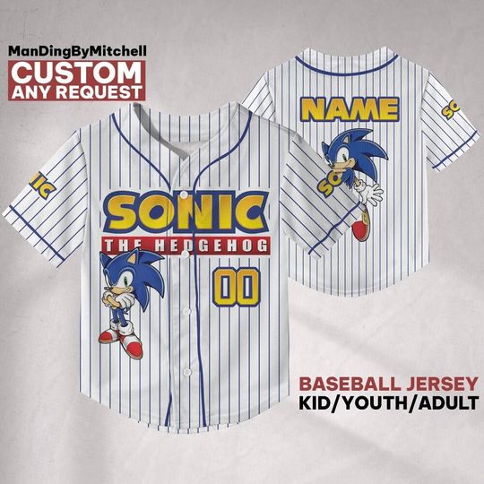 Discover Custom Sonic The Hedgehog Awesome Baseball Jersey, Personalized Sonic Jersey, Sonic Party Jersey, Sonic the Hedgehog Birthday Gift