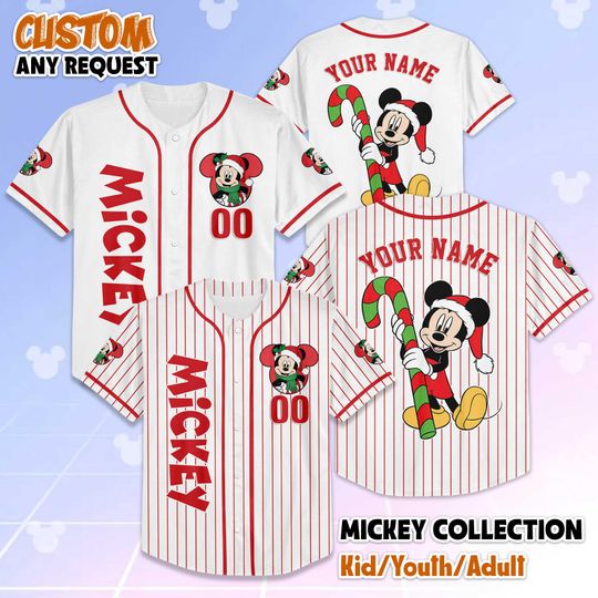 Discover Personalized Mickey Mouse Christmas Baseball Jersey, Disney Mickey Mouse Jersey for Disney Fans, Baseball Team Outfit