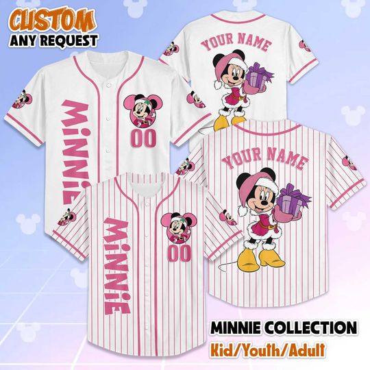 Discover Personalized Minnie Mouse Christmas Baseball Jersey, Custom Minnie Mouse Jersey, Christmas Baseball Shirt, Merry Christmas Gift
