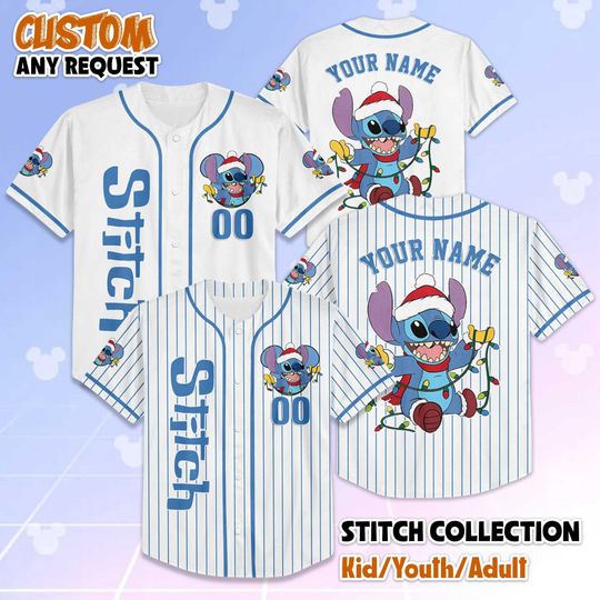 Discover Personalized Stitch Christmas Baseball Jersey, Custom Disney Stitch Jersey, Magic Kingdom Shirt, Disney for Fans