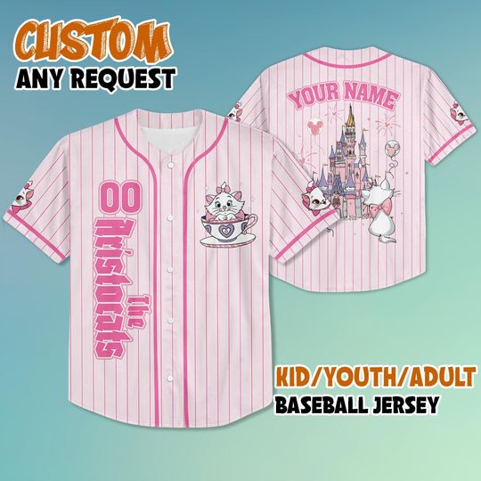Discover Custom The Aristocats Marie Cat Mad Tea Cup Party Baseball Jersey, Personalized Disney Marie Cat Jersey, Disney Jersey for Fans