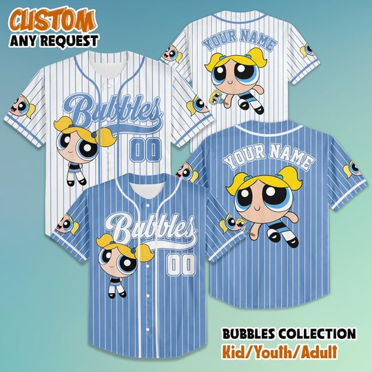 Discover Personalized Bubbles Baseball Jersey, Custom The Powerpuff Girls Bubbles Shirt, Disney Family Matching Outfit, Gift for Fans
