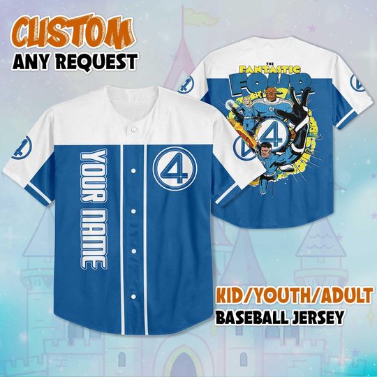 Discover Personalized The Fantastic Four Baseball Jersey, Custom Avengers Superhero Baseball Shirt, The Fantastic Four Jersey, Disney Baseball Team