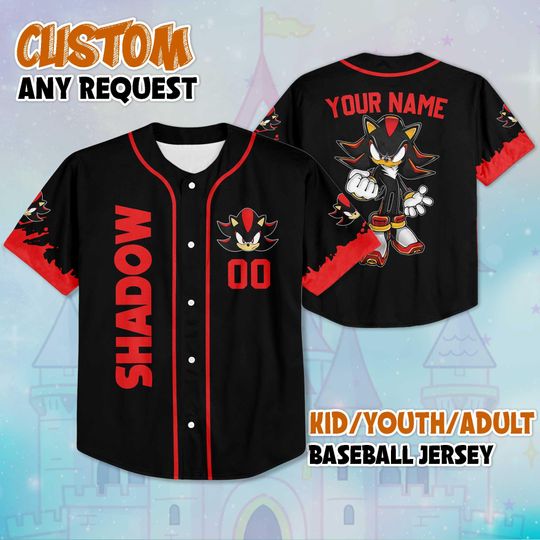 Discover Personalized Shadow the Hedgehog Baseball Jersey, Custom Sonic Shirt, Shadow Outfit, Matching Family Jersey, Gamer Birthday Gift