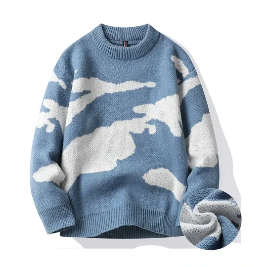 Discover 2025 Autumn Men Casual Sweater Cloud Pattern Cute Couple Sweaters Round Neck Long Sleeve Male Knitted Sweater Harajuku Pullover