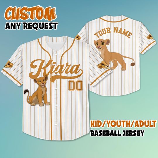 Discover Custom Kiara Baseball Jersey, Personalized Disney The Lion King Jersey Shirt, Disney Jersey for Kids, Youth, Adults & Lion King Fans