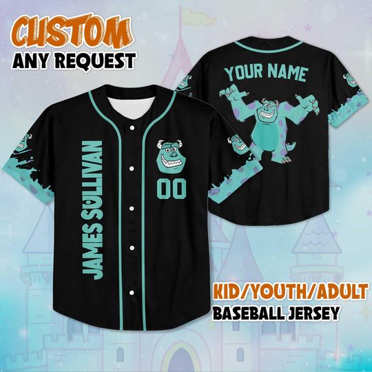 Discover Custom James Sullivan Black Baseball Jersey, Personalized Disney Monsters Inc Jersey, Gift for Disney Fans