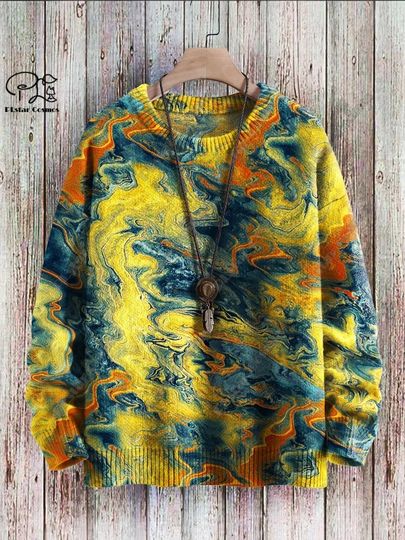 Discover PLstar Cosmos new 3D printing retro pattern series Christmas warm ugly sweater street casual unisex winter sweater F-15