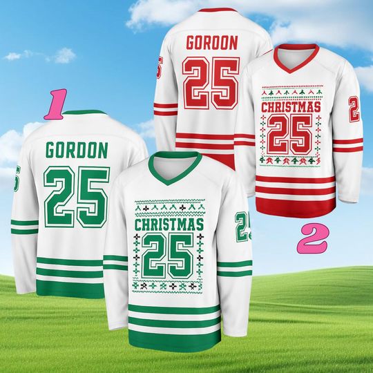 Personalized Merry Christmas Hockey Jersey,Personalized Christmas Jersey Shirt,Football Shirt, Xmas Sports V-neck,Hockey Ugly Christmas 2025