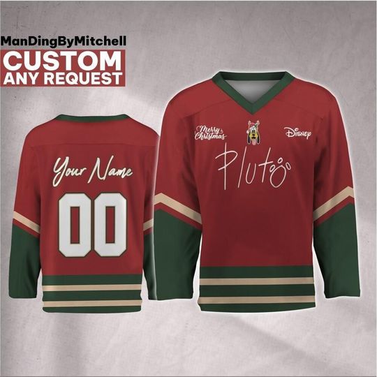 Discover Custom Christmas Pluto Signatures Hockey Jersey, Disney Baseball Jersey Sports, Cute Birthday Gifts For Fans, Disneyland Family