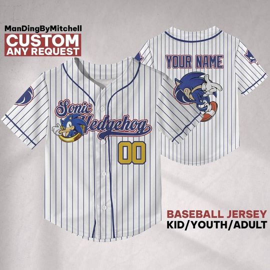 Discover Custom Sonic The Hedgehog Baseball Jersey, Personalized Sonic Jersey, Sonic Party Jersey, Sonic the Hedgehog Birthday Gift