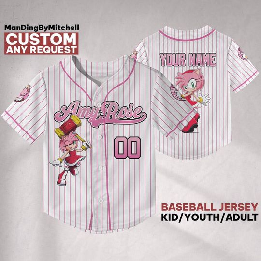 Discover Custom Sonic The Hedgehog Amy Rose Baseball Jersey, Personalized Sonic Jersey, Sonic Party Jersey, Sonic the Hedgehog Birthday Gift