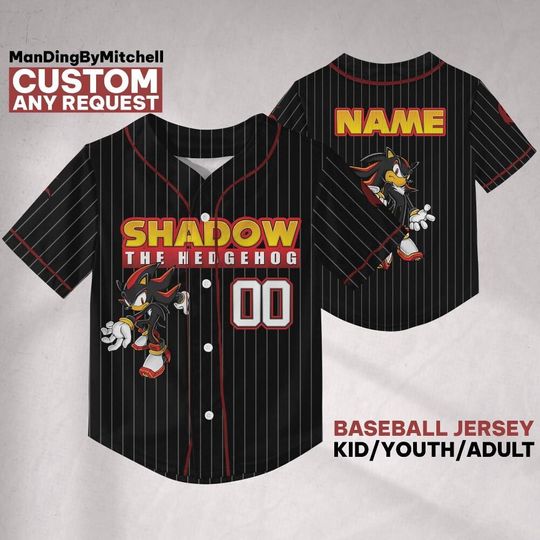 Custom Sonic Shadow The Hedgehog Baseball Jersey, Personalized Sonic Jersey, Sonic Party Jersey, Sonic the Hedgehog Birthday Gift