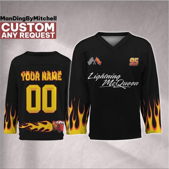 Discover Custom Cars McQueen Ka Chow Hockey Jersey, Disney Baseball Jersey Sports, Cute Birthday Gifts For Fans, Disneyland Family