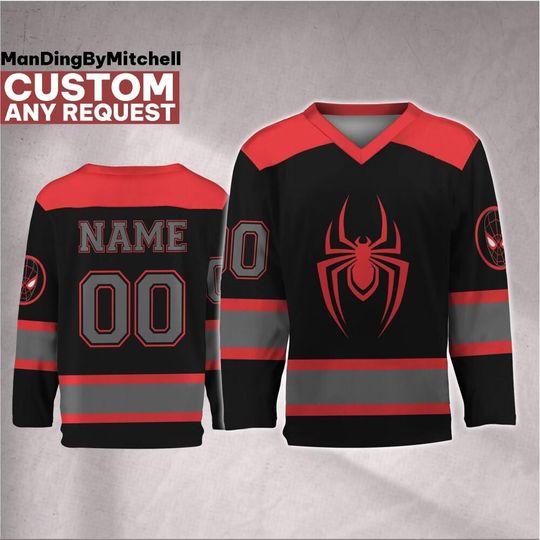Discover Personalize Marvel Spider-Man Miles Morales Hockey Jersey, Custom Spider-Man Jersey, Sport Team Uniform for Hockey Fans Gift