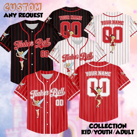 Discover Custom Tinker Bell Christmas Baseball Jersey, Personalized Disney Tinker Bell Xmas Jersey, Disneyland Baseball Team Outfit, Birthday Gift