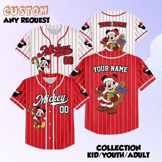 Discover Custom Disney Mickey Christmas Collection Simple Baseball, Personalized Baseball Team Jersey, Birthday Gift for Christmas Fans Family