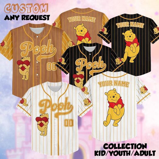 Discover Winnie the Pooh Disney Baseball Jersey, Personalized Cartoon Character Shirt, Custom Team Outfit, Unique Gift for Fans and Family