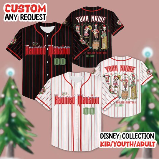 Discover Personalized Disney Haunted Mansion Christmas Baseball Jersey, Mickey and Friends Holiday Baseball Team Shirt Gift, Haunted Mansion Shirt