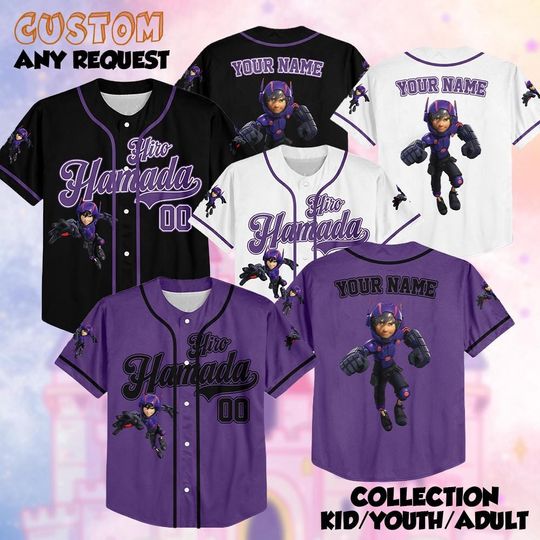 Discover Personalized Hiro Hamada Baseball Jersey, Custom Disney Shirt, Big Hero 6 Outfit, Matching Family Tee, Gift for Disney Fans