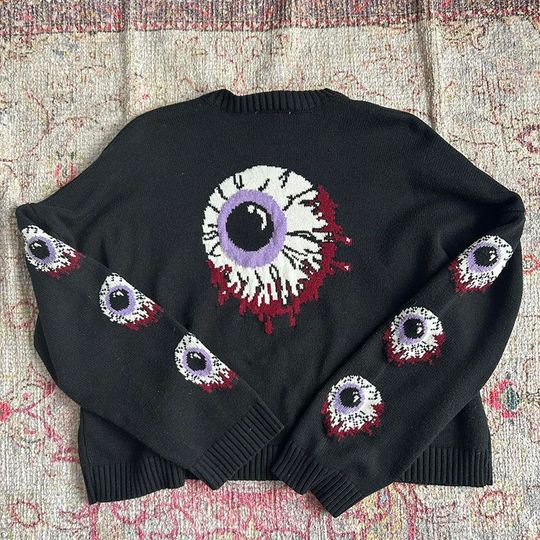 Men Casual  Sweater Sweater Streetwear Sweater Retro Painting Anime Demon Hip Hop  Graphic Vintage Pullover