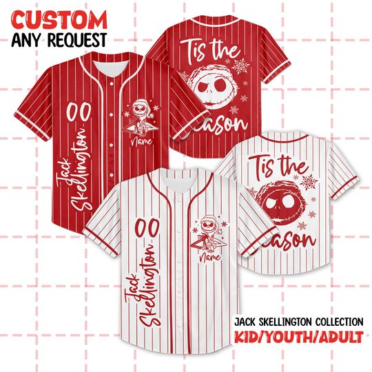 Discover Personalized Nightmare Before Christmas Baseball Jersey/Custom Jack Skellington Xmas Team Shirt Gift/Jack Skellington Xmas Jersey
