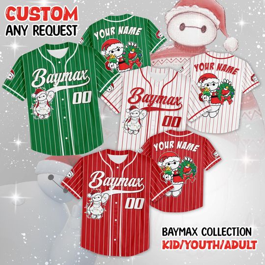 Discover Baymax Christmas Baseball Jersey, Personalized Disney Xmas Shirt, Disney Big Hero 6 Jersey, Family Matching Outfit, Baseball Fan Lover Gift