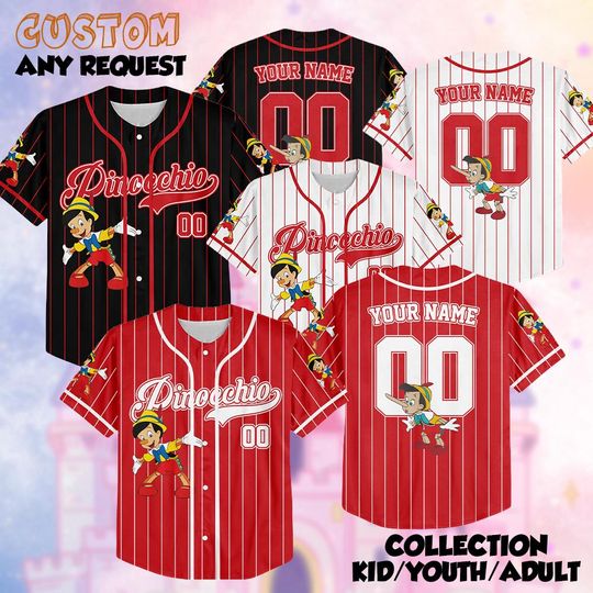 Discover Custom Pinocchio Collection Baseball Jersey, Disney Pinocchio Jersey, Disneyland Baseball Team Outfit, Birthday Gift For Fans