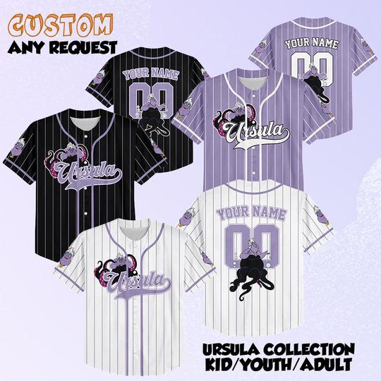 Discover Custom Disney Ursula Baseball Jersey, Disney The Little Mermaid Villains Women Outfit Birthday Gift, Disneyland Halloween Trip Tee