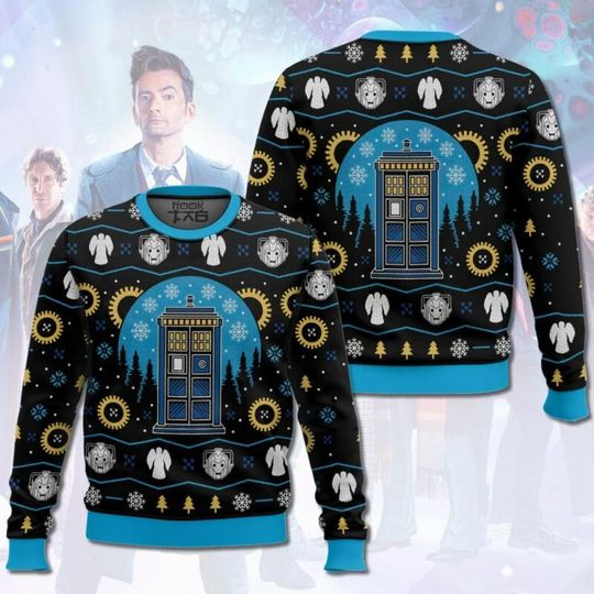 Tardis Doctor Ugly Sweaters Funny Holiday Party Pullover Novelty Warm Cozy Plus Size Sweater for Men Women Xmas Gift 2026