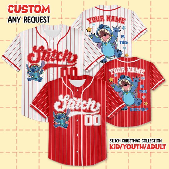 Discover Custom Disney Stitch Christmas Collection Simple Baseball, Personalized Baseball Team Jersey, Birthday Gift for Christmas Fans Family